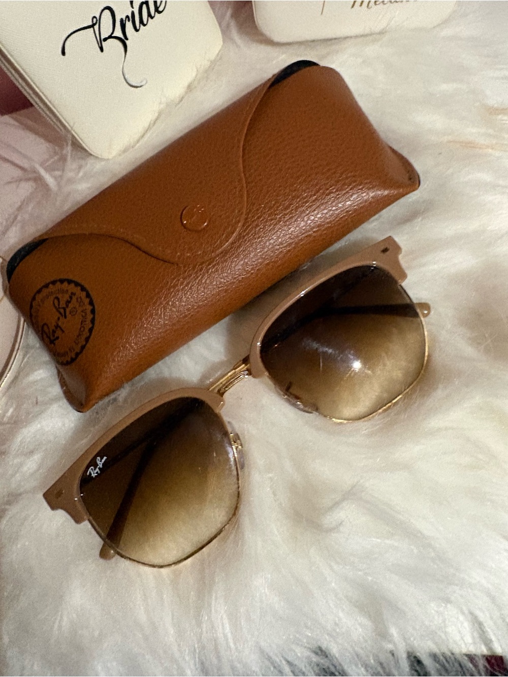 Ray-Ban Women's Beige Frame Sunglasses with Brown Gradient Lenses
